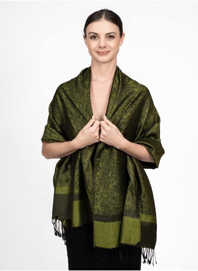 Achillea - Achillea Two Tone Vintage Jacquard Paisley Pashmina Shawl Wrap Scarf (Dark Green) - Image 1