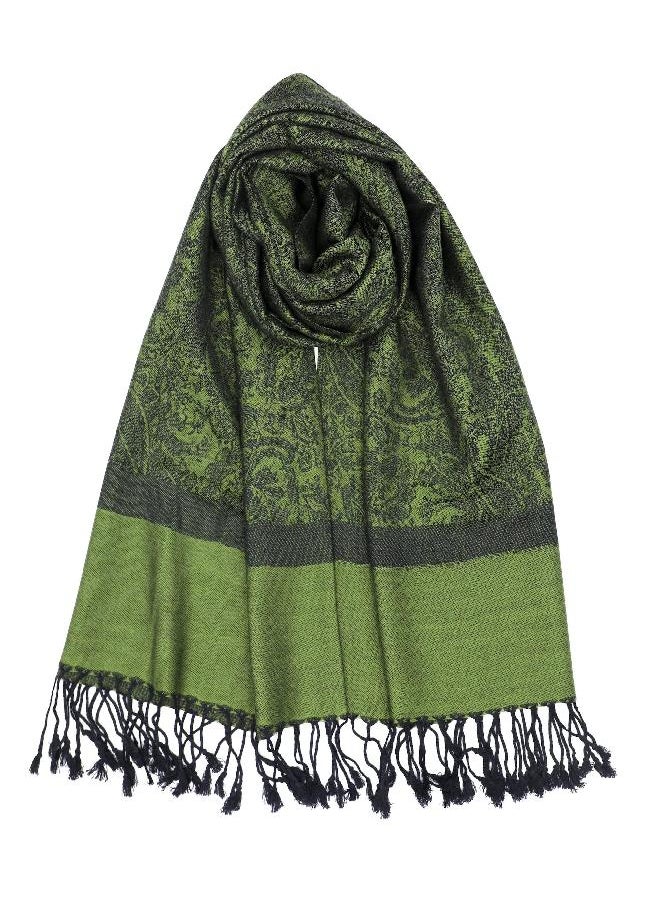 Achillea - Achillea Two Tone Vintage Jacquard Paisley Pashmina Shawl Wrap Scarf (Dark Green) - Image 1