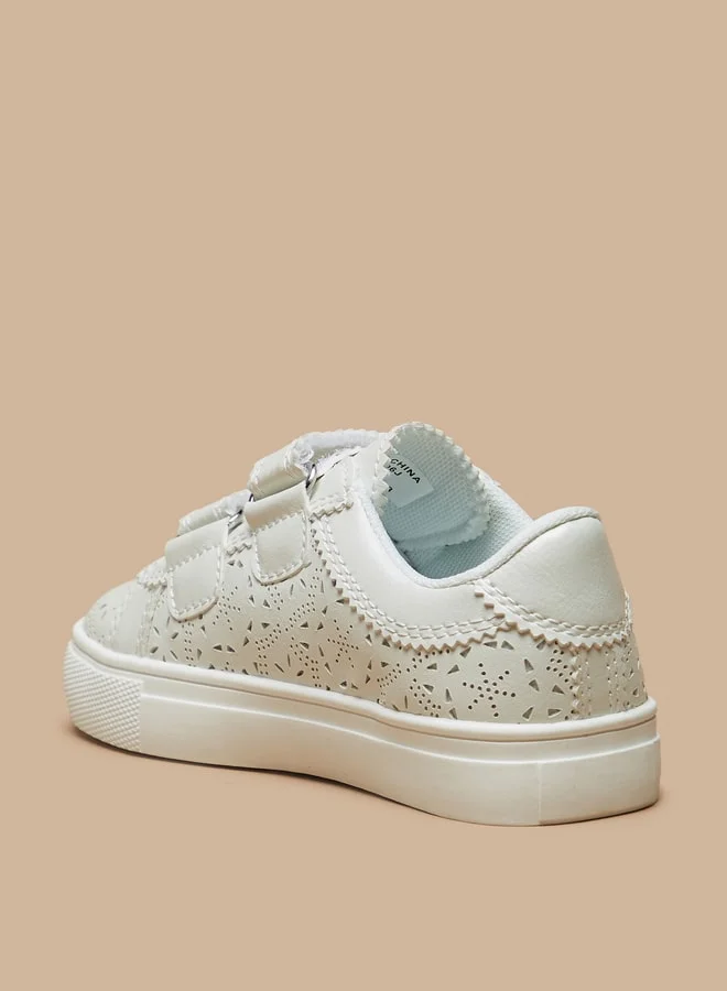 جونيورز Girls Textured Sneakers with Cutout Detail and Hook and Loop Closure