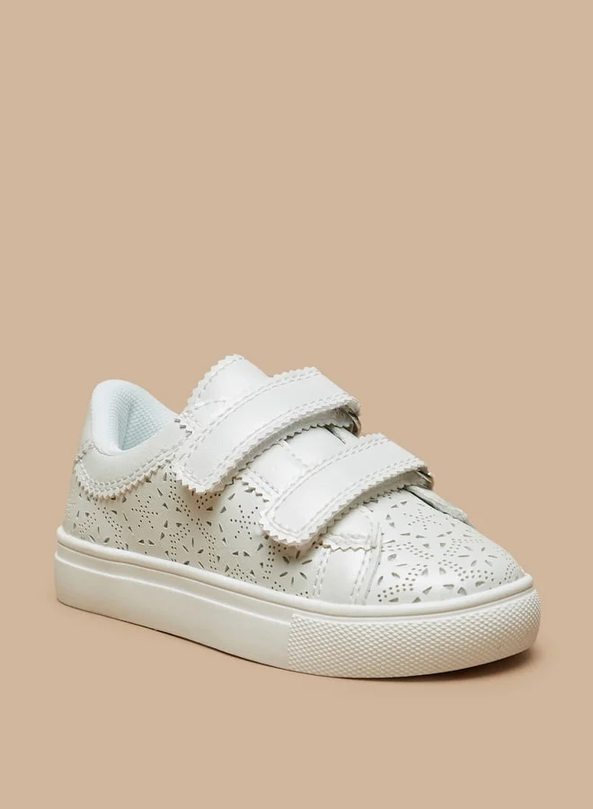 جونيورز Girls Textured Sneakers with Cutout Detail and Hook and Loop Closure
