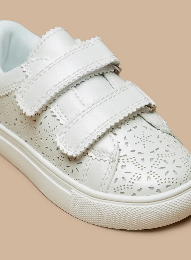 جونيورز Girls Textured Sneakers with Cutout Detail and Hook and Loop Closure