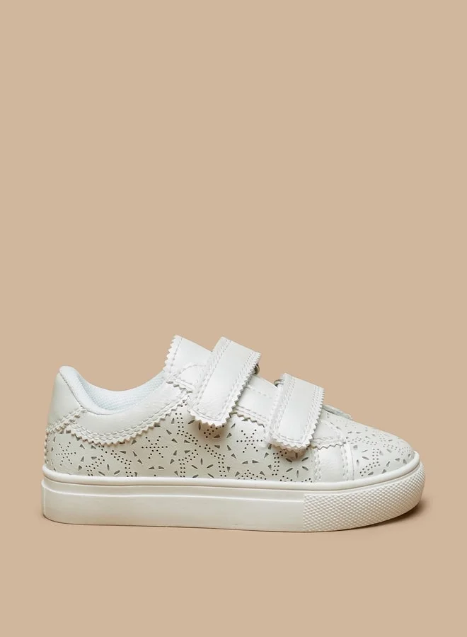 جونيورز Girls Textured Sneakers with Cutout Detail and Hook and Loop Closure