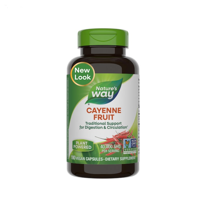 Nature's Way Cayenne Pepper, Traditional Digestion and Circulation Support*, Non-GMO Project Verified, Gluten Free, 180 Vegetarian Capsules (Packaging May Vary) - Image 1