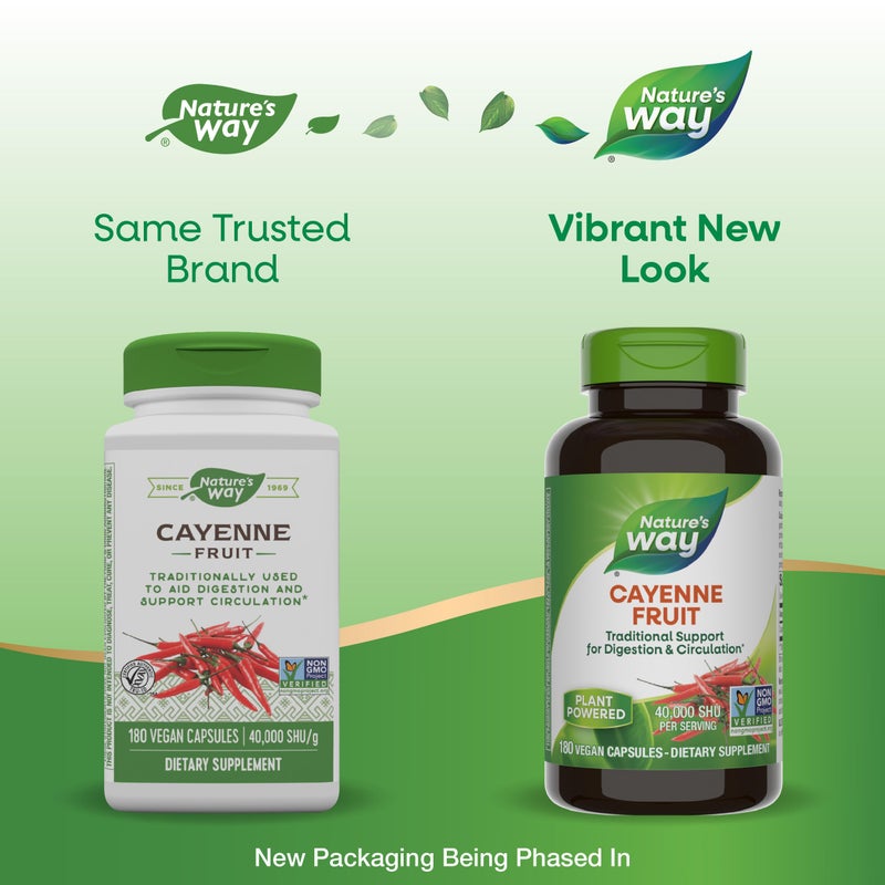 Nature's Way Cayenne Pepper, Traditional Digestion and Circulation Support*, Non-GMO Project Verified, Gluten Free, 180 Vegetarian Capsules (Packaging May Vary) - Image 2