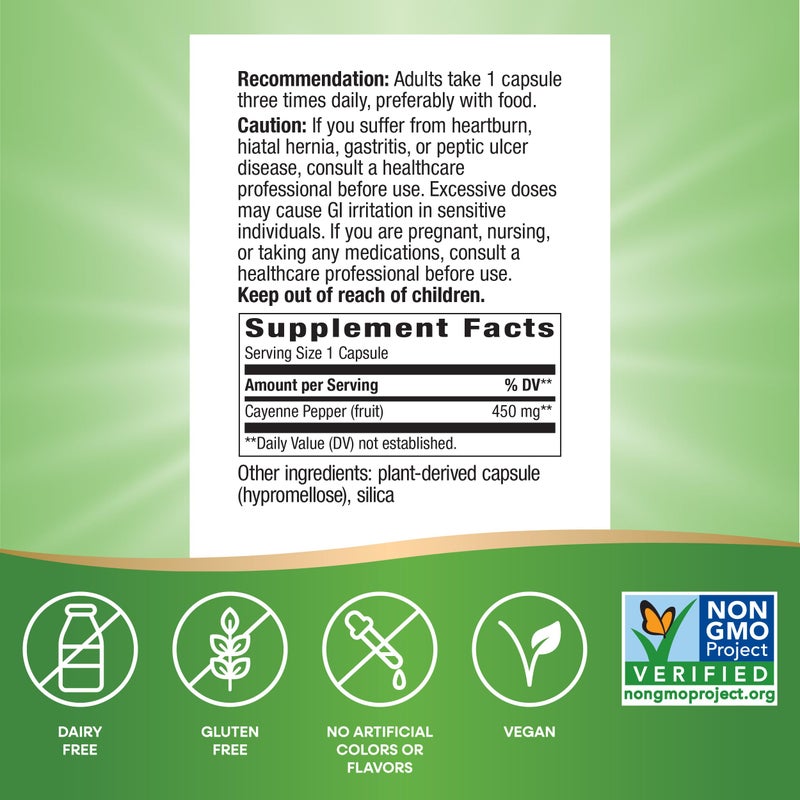 Nature's Way Cayenne Pepper, Traditional Digestion and Circulation Support*, Non-GMO Project Verified, Gluten Free, 180 Vegetarian Capsules (Packaging May Vary) - Image 5