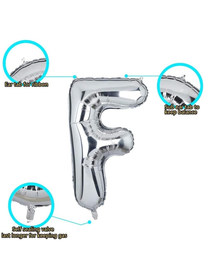 جولد إيدج بالونات هيليوم فضية عملاقة مقاس 32 بوصة على شكل حرف F من رقائق معدنية، بالون مايلر كبير واحد، زينة حفلات أعياد الميلاد، مستلزمات حفلات استقبال المولود الجديد (فضي F) - Image 2