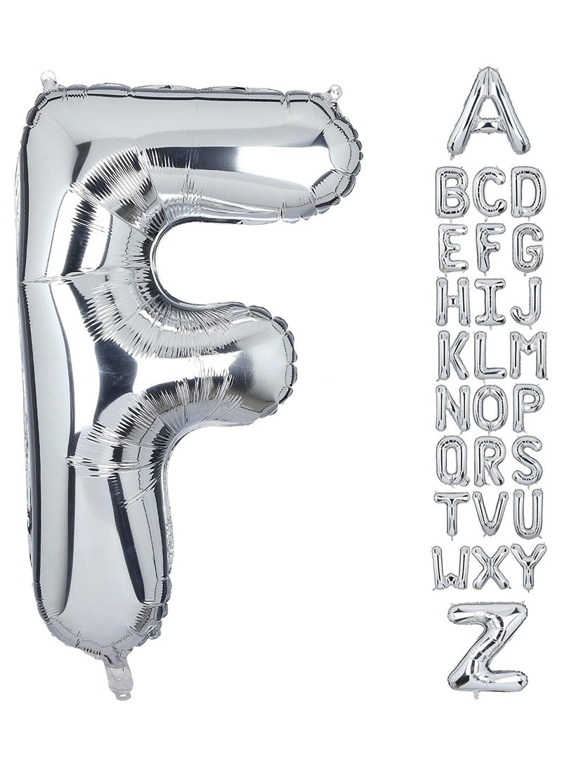 جولد إيدج بالونات هيليوم فضية عملاقة مقاس 32 بوصة على شكل حرف F من رقائق معدنية، بالون مايلر كبير واحد، زينة حفلات أعياد الميلاد، مستلزمات حفلات استقبال المولود الجديد (فضي F) - Image 1