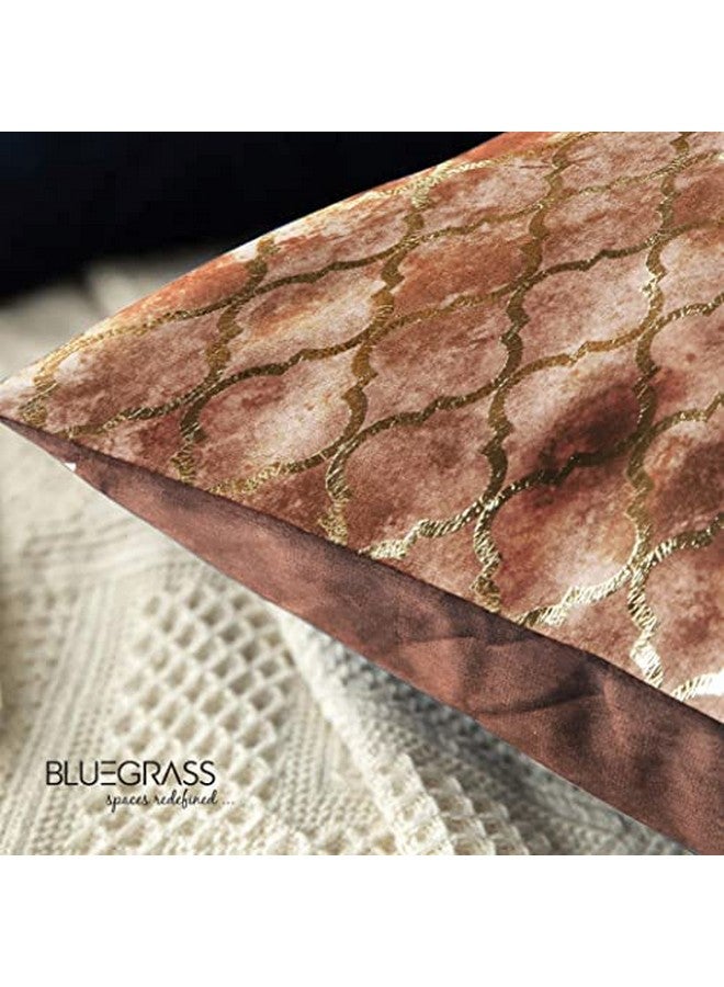 BLUE GRASS Digital HD Foil Print Velvet 200 TC Cushion Cover - Set Of 5 || Fawn || Size: 16X16 Inches. - Image 2
