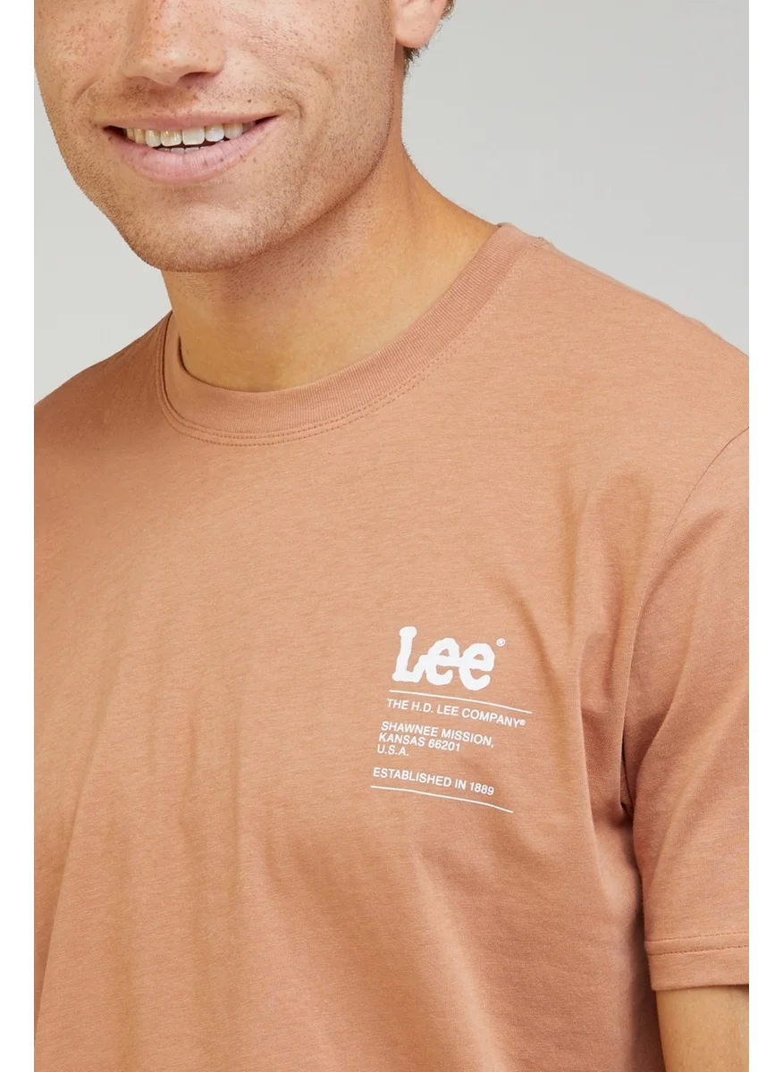 LEE Regular Fit Normal Cut Cotton Crew Neck Orange T-Shirt