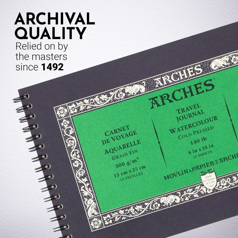 Arches Watercolor Travel Journal 6x10-inch Natural White 100% Cotton Paper - 15 Sheets of Arches Watercolor Paper 140 lb Cold Press - Arches Watercolor Journal for Gouache Ink Acrylic and More - Image 5