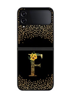 Rugged Black edge case for Samsung Galaxy Z Flip4, Soft Flexible Phone case Custom Monogram Initial Letter Mandala Floral Pattern Alphabet- F (Black)
