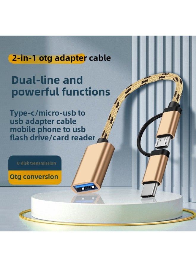 OTG Adapter Typec To USB Converter Charging Cable One-two Data Cable Two-in-one Mobile Phone Adapter-Interface Form:Android + Type-c 2-in-1 [pure Black Braided Wire] Bag  - Image 2
