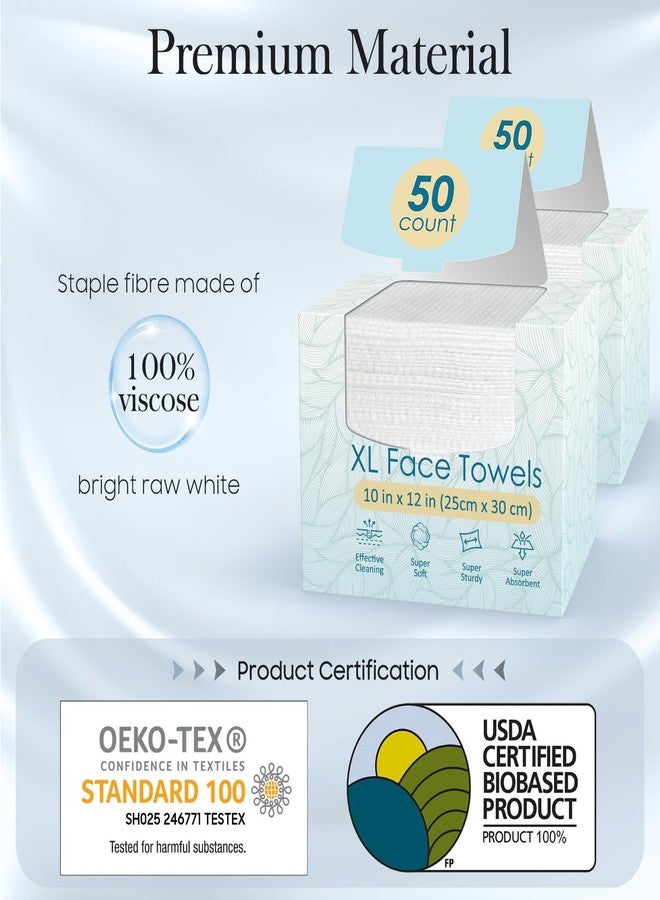 Fygrip 2 Pack of 50 count XL Disposable Face Towels 10” x 12”, 100% Viscose Fibre, Soft & Skin Friendly Face Towelettes Disposable, Facial Tissue Wipes for Women Cleansing - Image 2