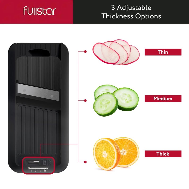 Fullstar فولستار آلة تقطيع الخضار 4 في 1، آلة تقطيع الماندولين ومبشرة الجبن - قاطع البطاطس المقلية ومقطع الخضار - قاطع الجبن - يتضمن آلة لف دوارة محمولة كهدية (أسود) - Image 5