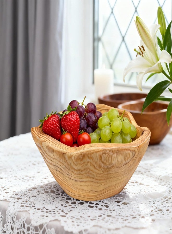 Fakindiy Natural Wood Fruit Bowl 6-8in - Irregular Creative Wooden Decorative Bowl for Kitchen Counter,Wooden Serving Bowl for Salads Snacks Keys and Home Decor (6-8in/15-19cm) - Image 2
