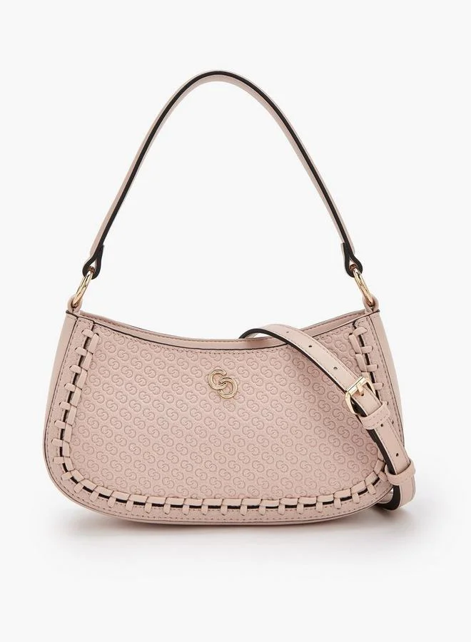 Monogram Embossed Shoulder Bag With Zip Closure
