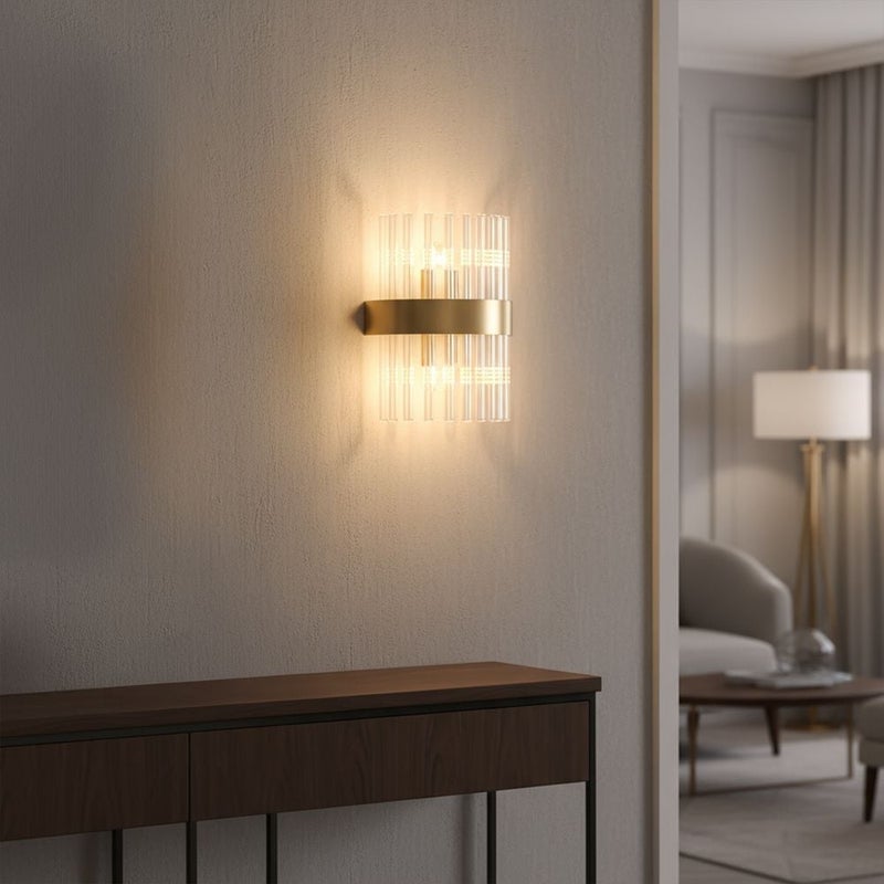 DANUBE HOME مصباح حائط نيروبي مصابيح حائط داخلية عصرية مصابيح معلقة G9 تصميم حديث إضاءة داخلية لغرفة النوم غرفة الطعام غرفة المعيشة L20xW10xH24cm-ذهبي - Image 1