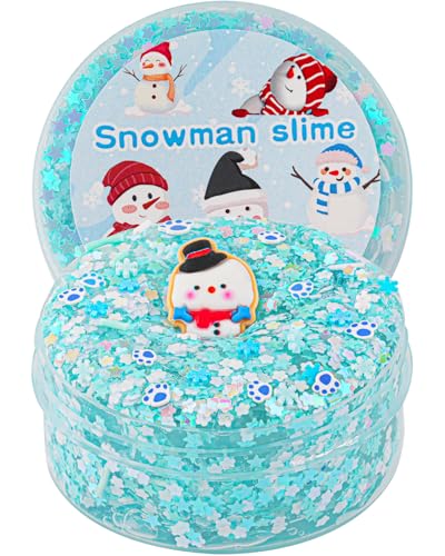 Okaybee Snowman Glitter Blue White Sequins Slime Good Stretchy Crunchy Sensory Toy Party Favors for Kids Girls Boys Gifts for Birthday Easter Hallowmas Christmas - Image 1