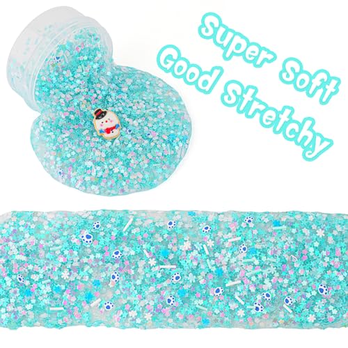 Okaybee Snowman Glitter Blue White Sequins Slime Good Stretchy Crunchy Sensory Toy Party Favors for Kids Girls Boys Gifts for Birthday Easter Hallowmas Christmas - Image 5