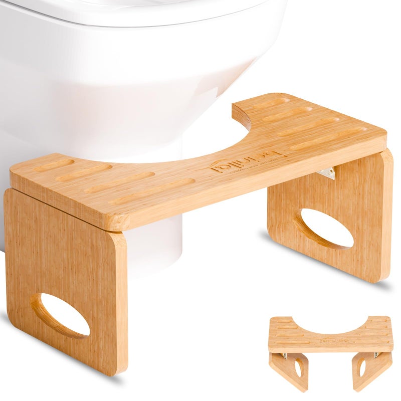 Beinilai Foldable Toilet Stool7 Inches Poop Stool for BathroomBamboo Toilet Stool Squat AdultPotty Stool with 2 Packs AntiSlip Strip