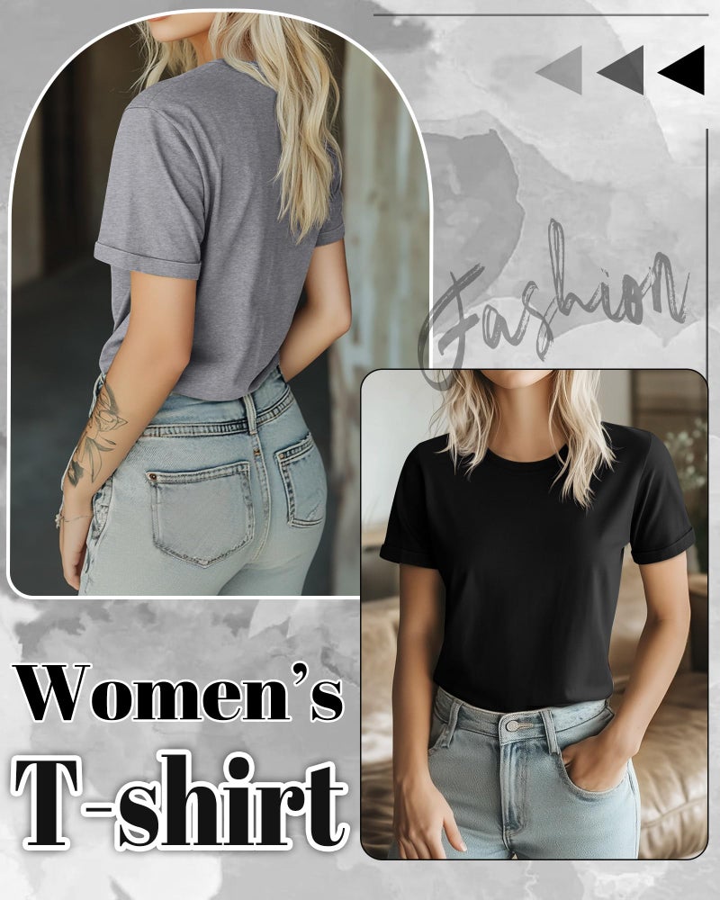 Huukeay 3 Pack Women's Cotton T Shirts Casual Short Sleeve Tunic Tops Crewneck Summer Plain Basic Loose Fit Tee(Black, White, Gray,X-Large) - Image 2