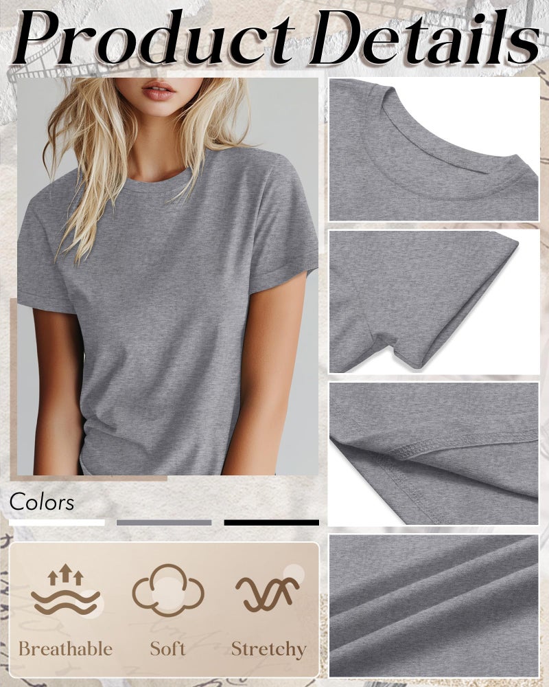 Huukeay 3 Pack Women's Cotton T Shirts Casual Short Sleeve Tunic Tops Crewneck Summer Plain Basic Loose Fit Tee(Black, White, Gray,X-Large) - Image 5