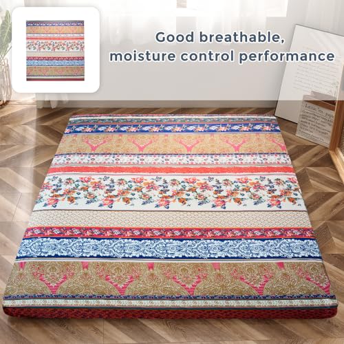 MAXYOYO Mattress Cover for Traditional Japanese Futon Mattress Futon Floor Mats Cover with Zipper Super Soft and Machine Washable Bohemian D Full - Image 3