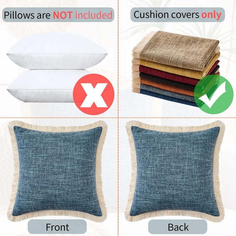 KWLET Decorative Linen Fringe Throw Pillow CoversPillow Covers 18x18 Farmhouse Pillows Boho Pillow Covers with Tassels Soft Accent Pillowcase for Couch Sofa Bed Living Room Home Decor Blue Gray - Image 5