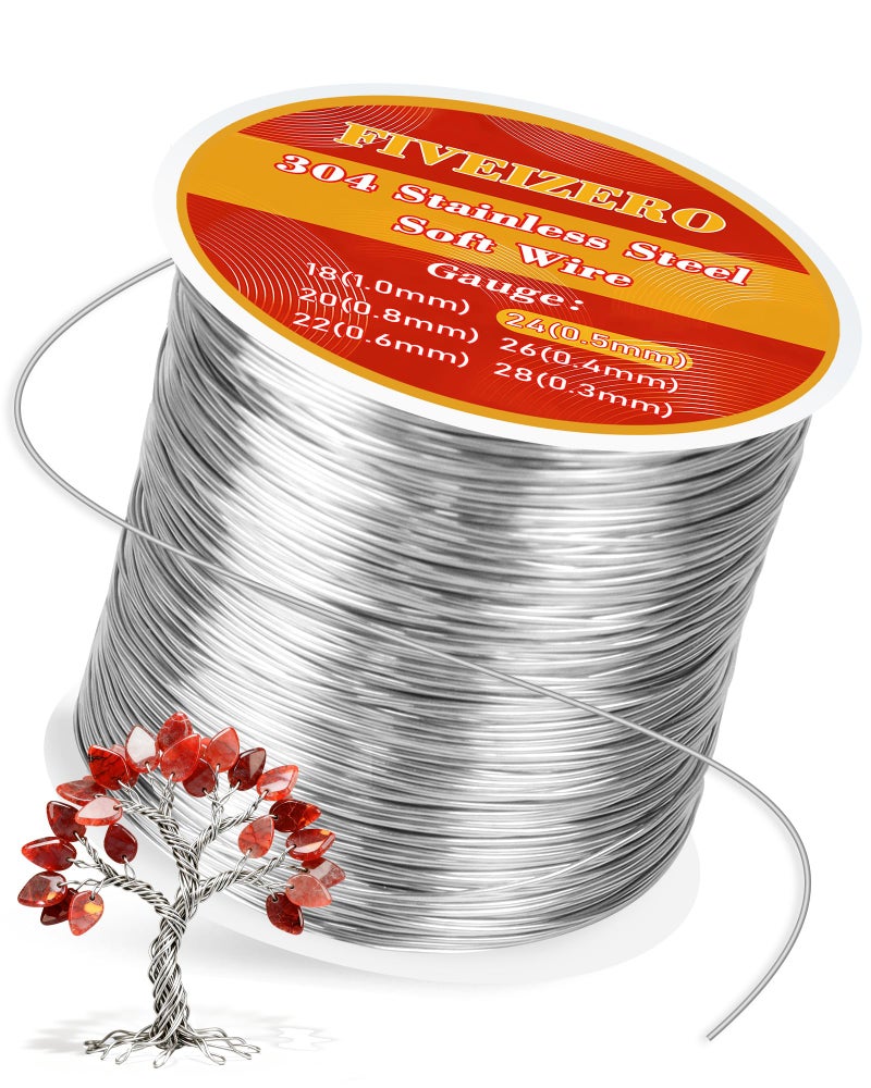 FIVEIZERO 24 Gauge 304 Stainless Steel Wire for Jewelry Making,109yd Stainless Steel Jewelry Wires Thin Metal Craft Wire for Necklace,Bracelet,Earring,Bead Stringing,DIY,Floral and Home Crafts - Image 1