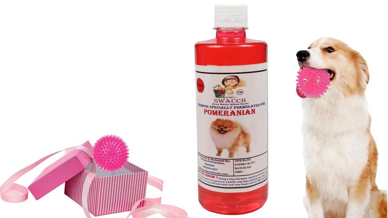 swacch Shampoo | Puppy Safe Shampoo | PH Balanced | Ditch to Itch for Pomeranian Dog Shampoo 500ml (Strawberry) + Spike Ball Chew Toy Combo Pack - Image 1
