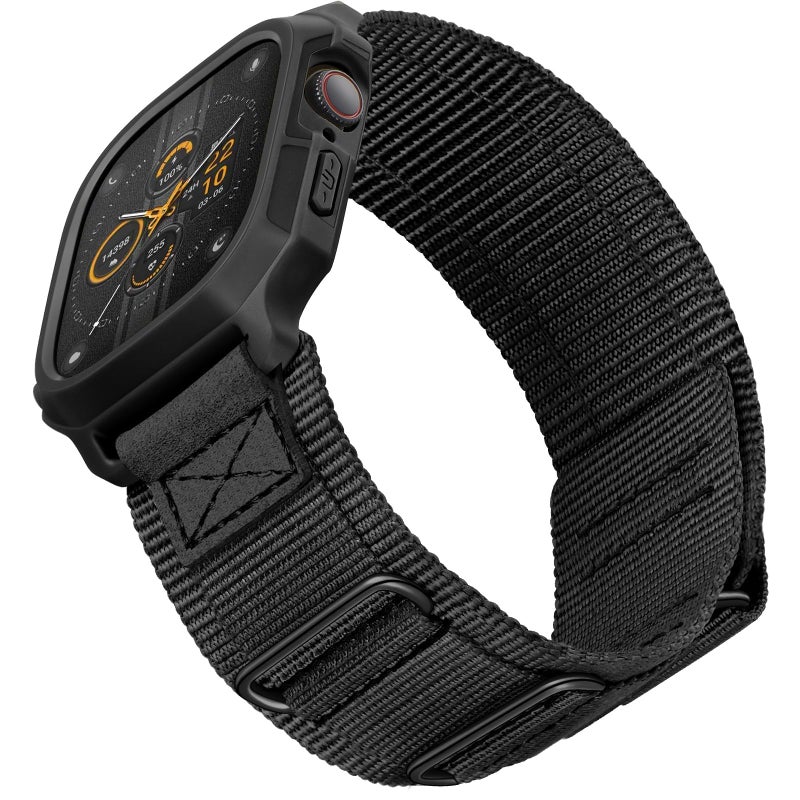 SUNFWR Bands Compatible with Apple Watch 44mm 45mm with Case,Rugged Sport Apple Watch Strap with Protective Cover for iwatch Series 9/8/7/6/5/4/SE for Men(Black Black Tags) - Image 1