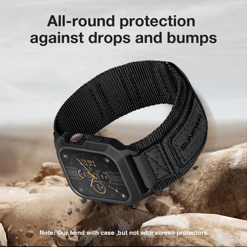 SUNFWR Bands Compatible with Apple Watch 44mm 45mm with Case,Rugged Sport Apple Watch Strap with Protective Cover for iwatch Series 9/8/7/6/5/4/SE for Men(Black Black Tags) - Image 5