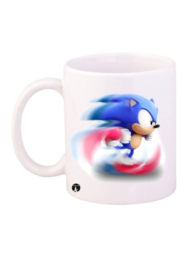 RYN Durable Heat-Resistant Thick Wall Designed Ergonomic Handled Sonic Video Game Printed Mug White/Blue/Red 11ounce