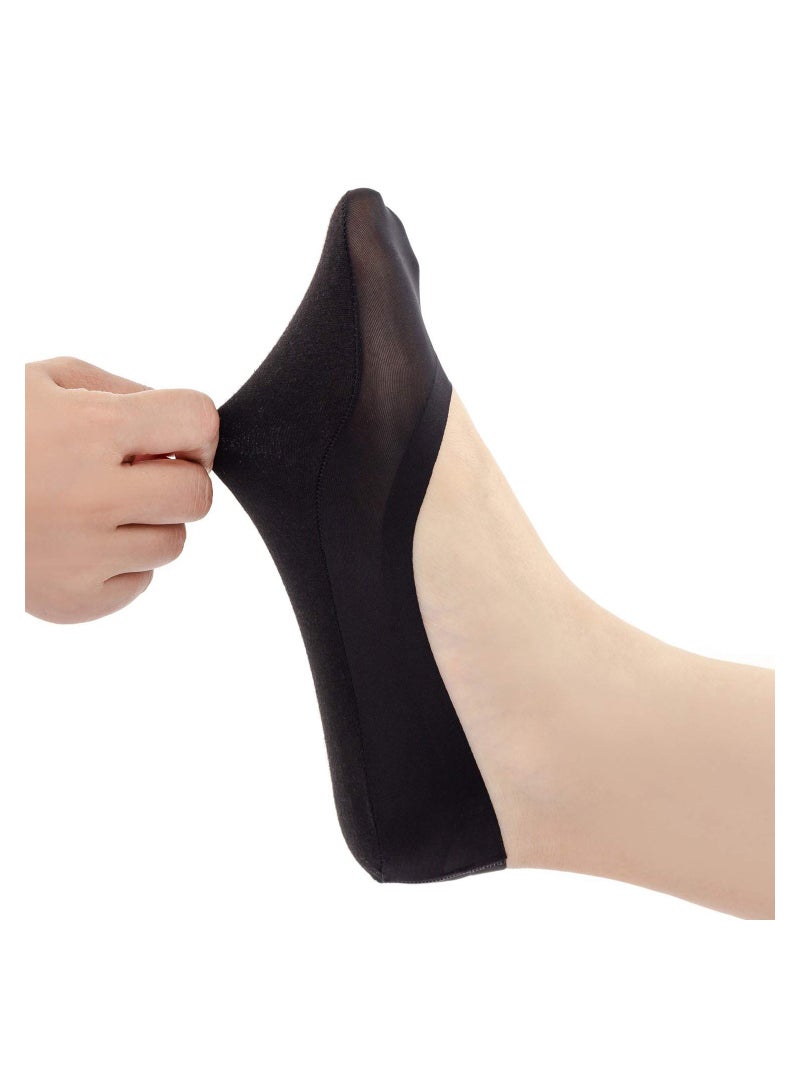 Zikra Women Thin Socks Ice Silk Skin Tone Cotton Nylon Low Cut Liner Non Slip Hidden Invisible Socks for Flats 4 Pack Black - Image 1