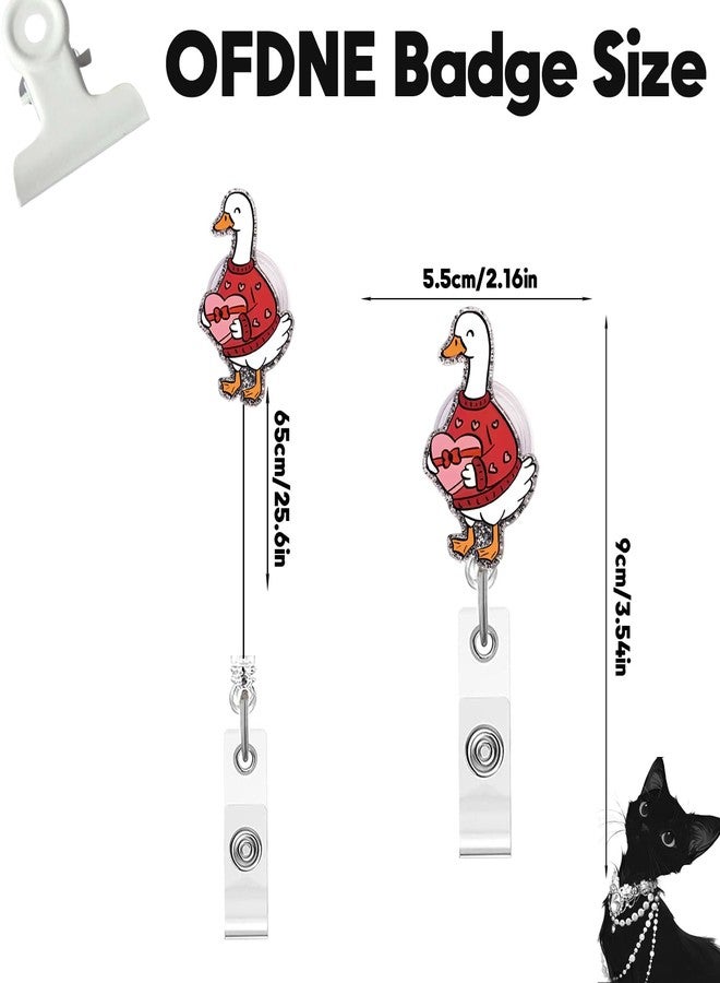 OFDNE Valentines Badge Reel,Cute Goose Acrylic Badge for ID Card Badge,Funny Telescoping Retractable Badge Holder Alligator Clip Accessories with Heart Box Sweater Designs for Nurse,Medical Worker,Teacher - Image 3