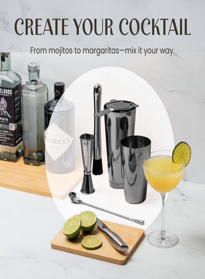 مكسولوجي آند كرافت مجموعة أدوات خلط الكوكتيلات - طقم ملحقات بار مكون من 11 قطعة مع شاكر بوسطن مثقل، ومصفاة، ومقياس، ومدقة، وغيرها - أدوات منزلية لتحضير الكوكتيلات، ملحقات للبارمان، أسود - Image 4