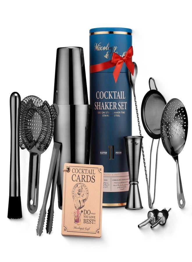 مكسولوجي آند كرافت مجموعة أدوات خلط الكوكتيلات - طقم ملحقات بار مكون من 11 قطعة مع شاكر بوسطن مثقل، ومصفاة، ومقياس، ومدقة، وغيرها - أدوات منزلية لتحضير الكوكتيلات، ملحقات للبارمان، أسود - Image 1