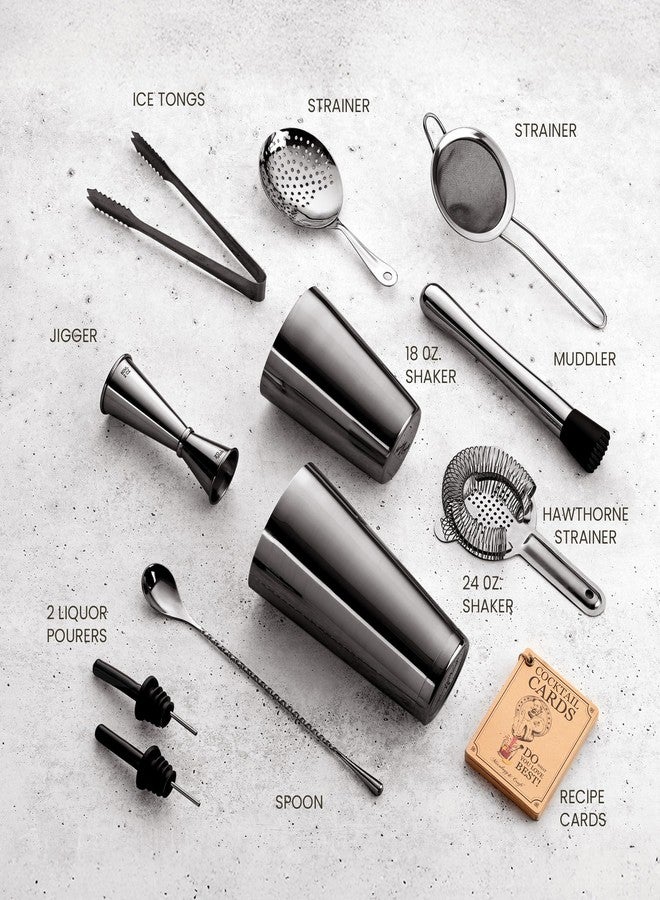 مكسولوجي آند كرافت مجموعة أدوات خلط الكوكتيلات - طقم ملحقات بار مكون من 11 قطعة مع شاكر بوسطن مثقل، ومصفاة، ومقياس، ومدقة، وغيرها - أدوات منزلية لتحضير الكوكتيلات، ملحقات للبارمان، أسود - Image 2