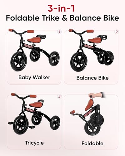 RIDYEE 3in1 Foldable Tricycle and Balance Bike for Toddlers 2 to 5 Years Tricycle for 2 Years with Adjustable Handlebar and Seat Tricycles for 35 Years with DIY Plate Black - Image 5
