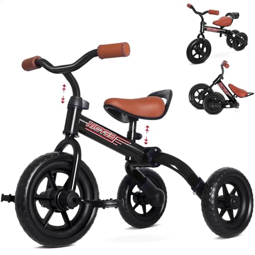 RIDYEE 3in1 Foldable Tricycle and Balance Bike for Toddlers 2 to 5 Years Tricycle for 2 Years with Adjustable Handlebar and Seat Tricycles for 35 Years with DIY Plate Black - Image 1