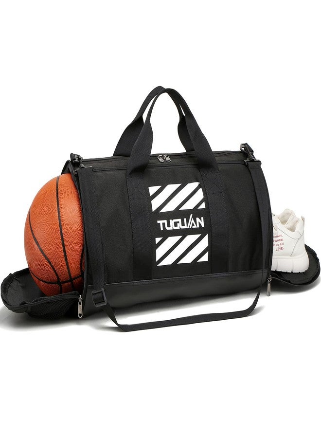 TUGUAN Gym Bag for Men Women with Wet Pocket & Shoe Compartment Travel Duffle Bag Man Sport Basketball Football Bag Weekend Overnight Duffel Bag Gym Tote bag 40L, Black - Image 1