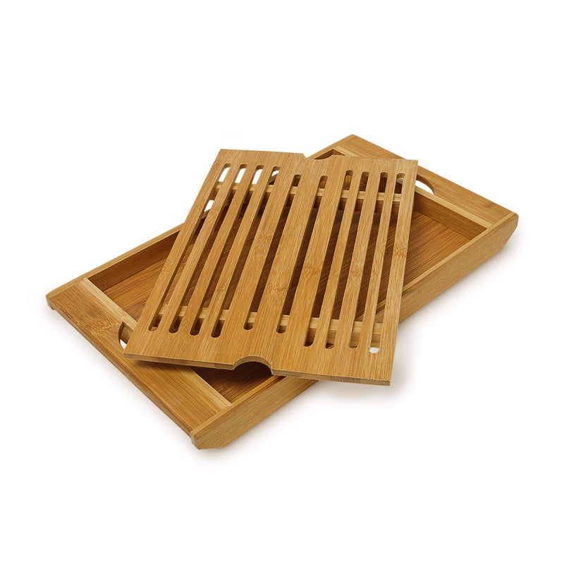 Relaxdays Bamboo Chopping Board 3 x 37 x 215 cm Kitchen Cutting Board With Bread Crumb Collector Tray Easy to Clean Natural Brown