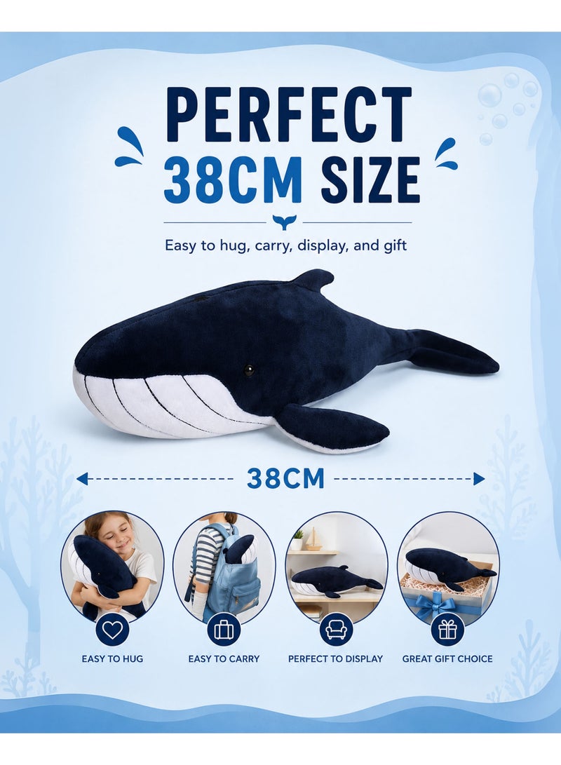 Wild Planet Blue Whale Plush Toy 38cm Soft Ocean Stuffed Animal Realistic Marine Whale Plushie Cute Huggable Sea Creature Pillow Plush Doll for Kids Boys Girls Baby Nursery Bedroom Gift - Image 3