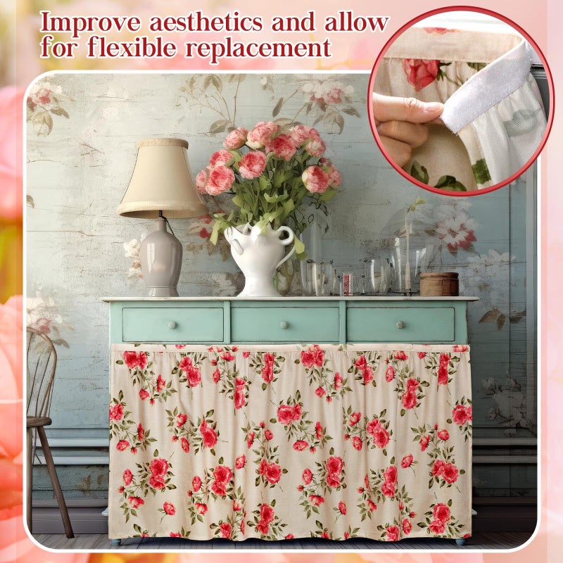 VitalCozy Cabinet Curtains 28" W x 51" L Sink Skirt for Bathroom Kitchen Vintage Rose Floral Cabinet Curtains for Classroom Home Farmhouse Rustic Drape Under Desk Privacy Drape for Laundry Room - Image 4