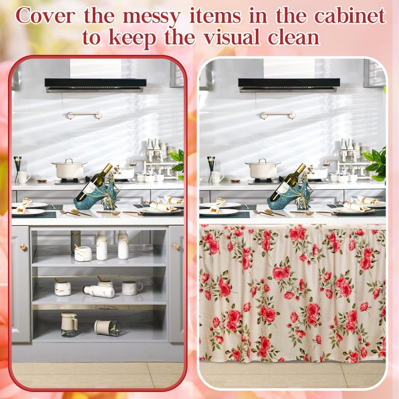 VitalCozy Cabinet Curtains 28" W x 51" L Sink Skirt for Bathroom Kitchen Vintage Rose Floral Cabinet Curtains for Classroom Home Farmhouse Rustic Drape Under Desk Privacy Drape for Laundry Room - Image 3