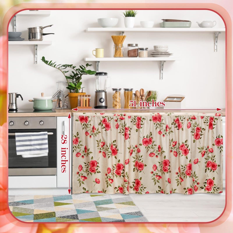 VitalCozy Cabinet Curtains 28" W x 51" L Sink Skirt for Bathroom Kitchen Vintage Rose Floral Cabinet Curtains for Classroom Home Farmhouse Rustic Drape Under Desk Privacy Drape for Laundry Room - Image 2