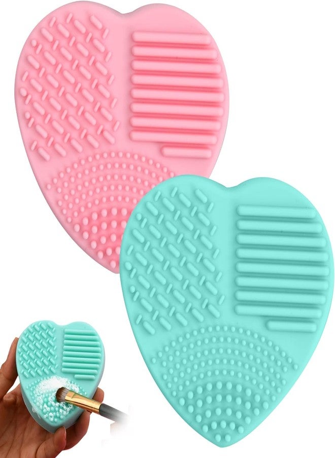 COSLUXE Brush Cleaning Mat, Silicone Makeup Cleaning Brush Scrubber Mat Portable Washing Tool Cosmetic Brush Cleaner (Heart Shaped 1) - Image 2
