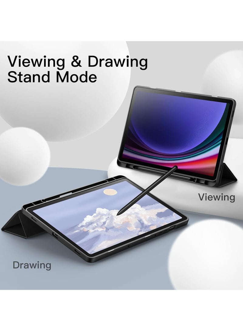 DUSALA Case for Samsung Galaxy Tab S9 FE 11 Inch with S Pen Holder, Soft TPU Tri-Fold Stand Protective Tablet Cover, Support S Pen Charging, Auto Wake/Sleep (Graphite Black) - Image 5