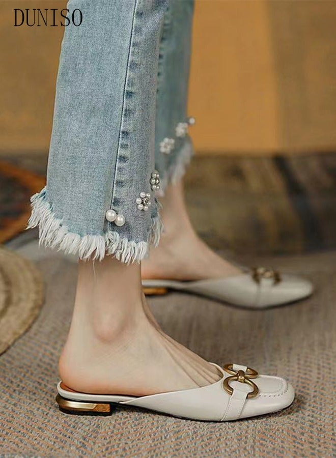 DUNISO Mule Slippers for Women Slingback Buckle Flat Pointed Mules Closed Toe Sandals Comfortable Women Slippers Backless Slip On Loafer Shoes - Image 5