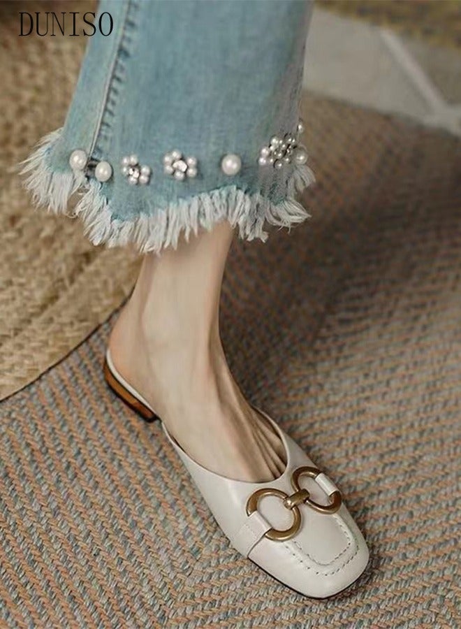 DUNISO Mule Slippers for Women Slingback Buckle Flat Pointed Mules Closed Toe Sandals Comfortable Women Slippers Backless Slip On Loafer Shoes - Image 4